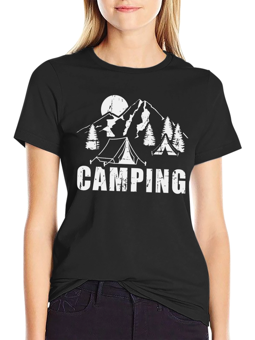 Camping Graphic Print Black T-Shirt