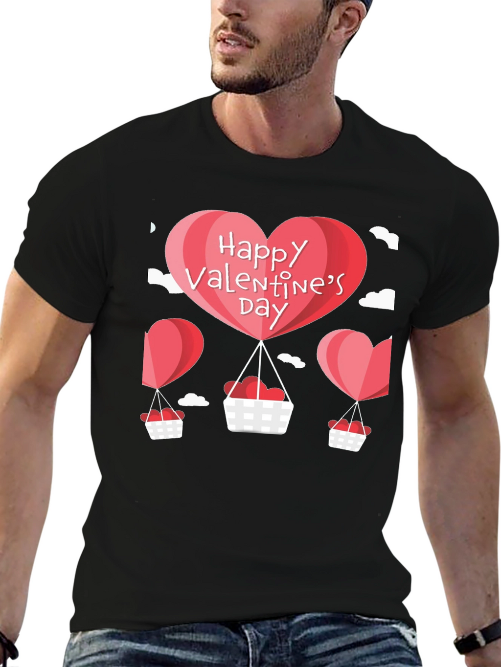 Valentines Day Balloon Graphic Tee - Black