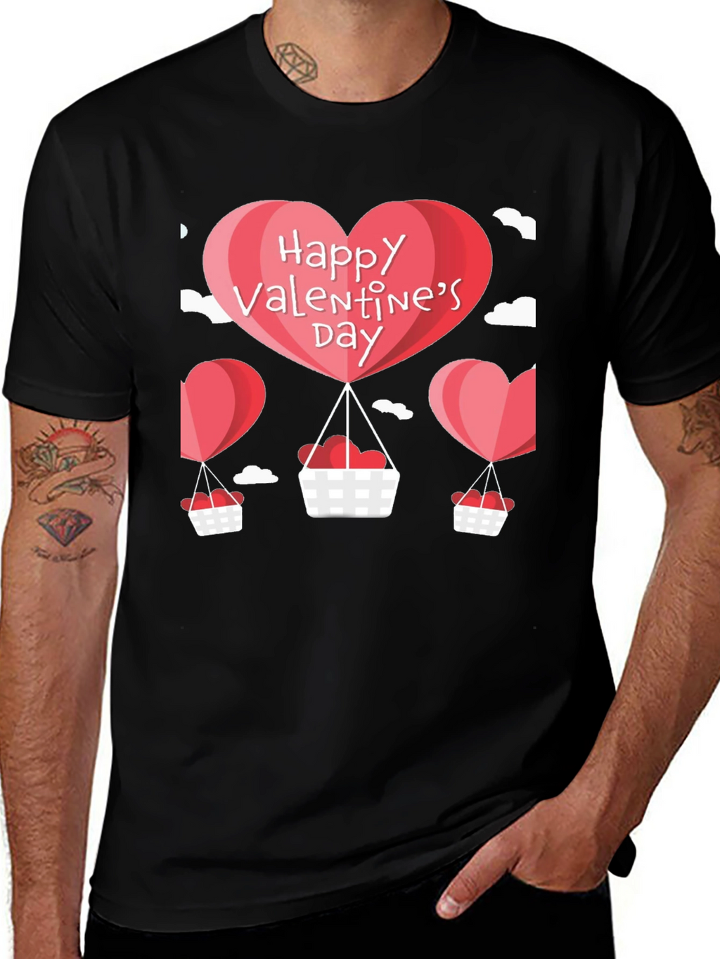 Valentines Day Balloon Graphic Tee - Black