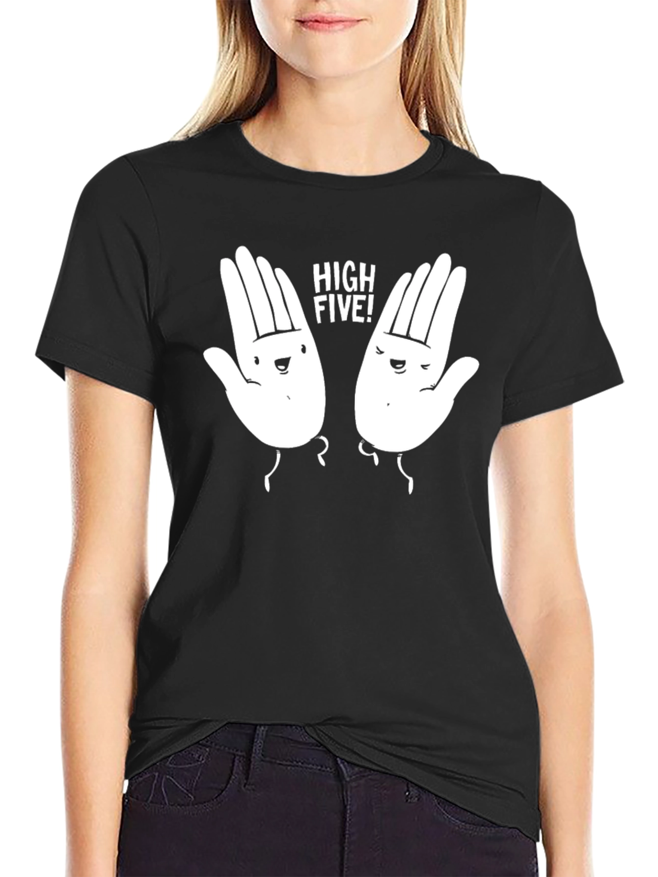 High Five Graphic Tee - Black Cotton T-Shirt