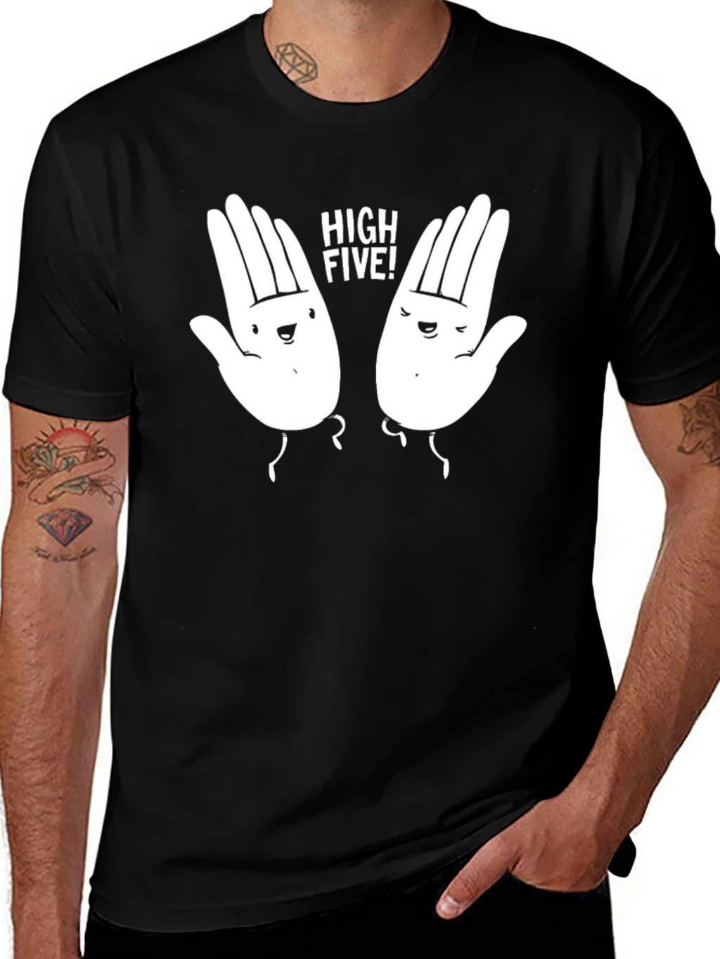High Five Graphic Tee - Black Cotton T-Shirt