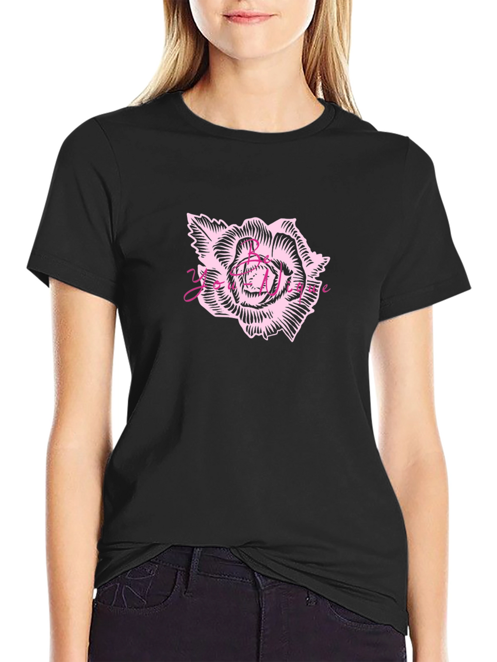 Mens Black Graphic Tee - Rose Print