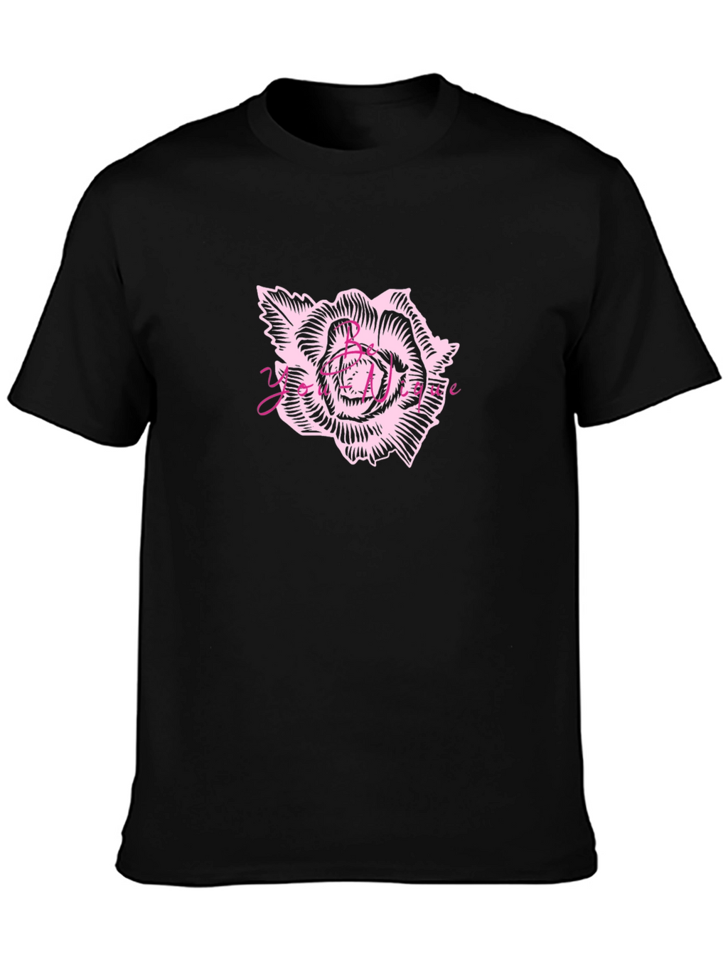 Mens Black Graphic Tee - Rose Print