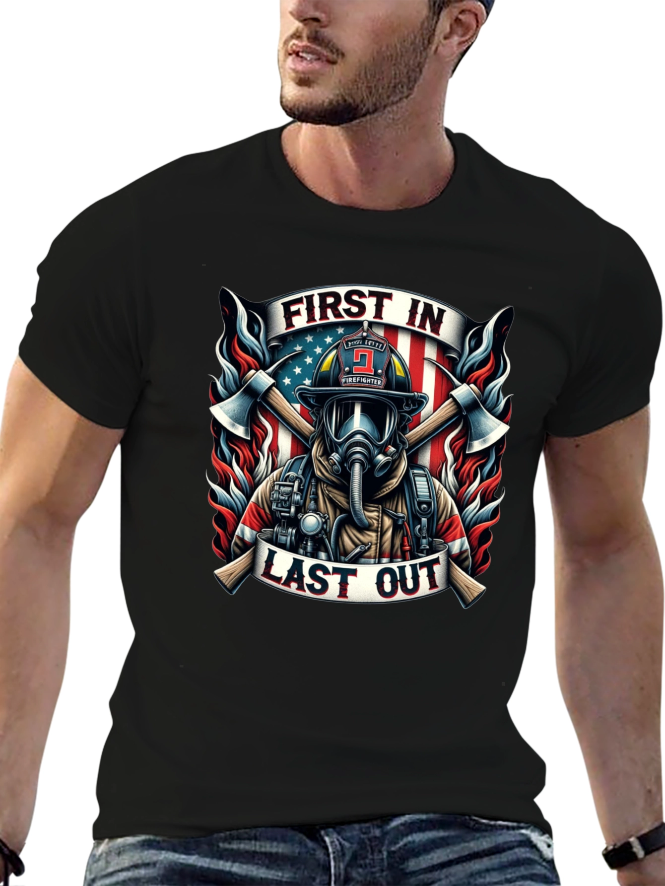 First In Last Out Firefighter Graphic Tee