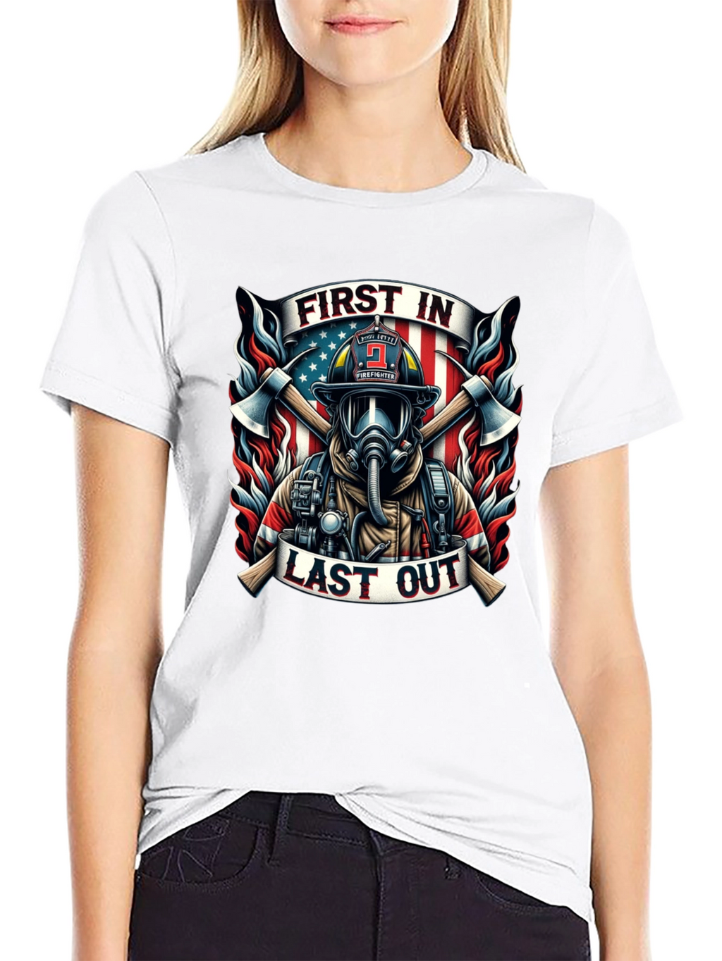 First In Last Out Firefighter Graphic Tee