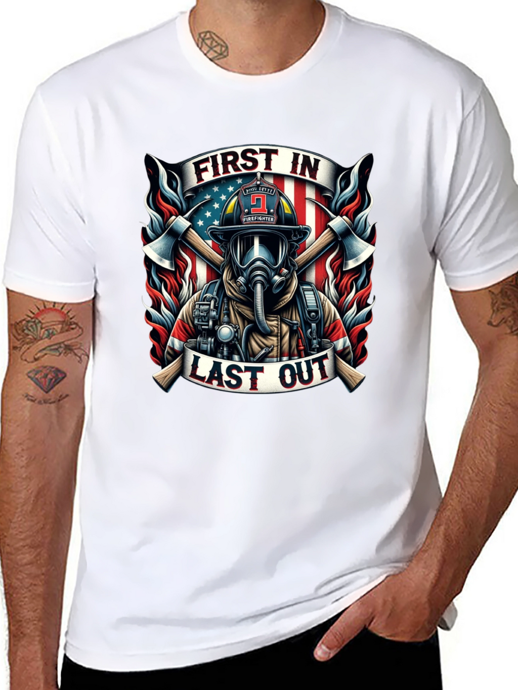 First In Last Out Firefighter Graphic Tee