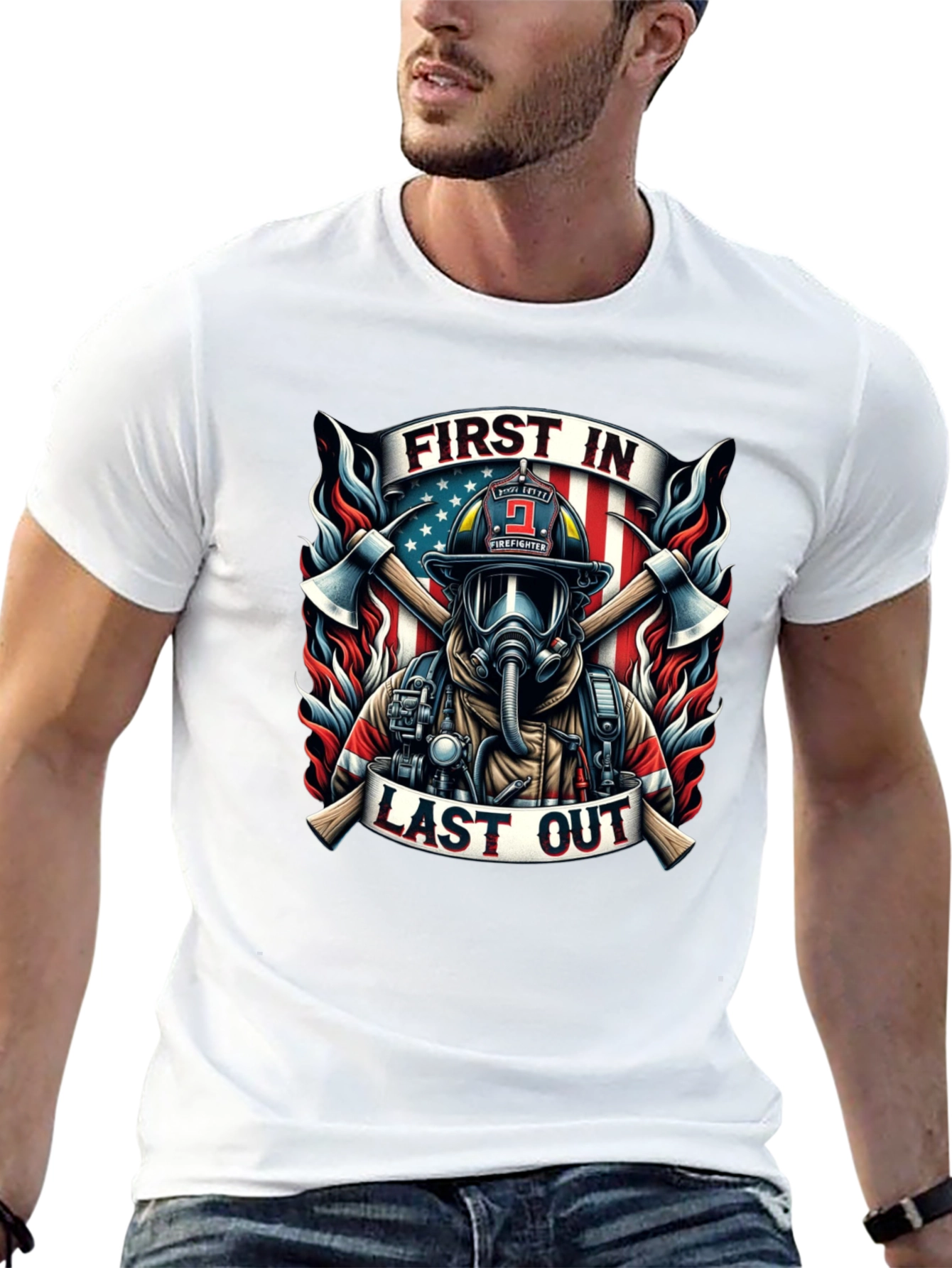 First In Last Out Firefighter Graphic Tee