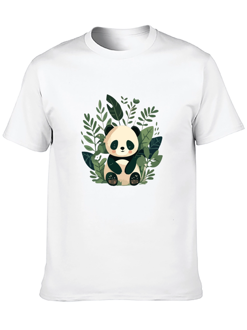 Cute Panda in Leaves Black T-Shirt