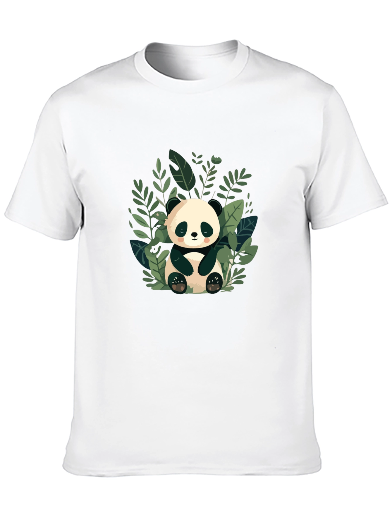 Cute Panda in Leaves Black T-Shirt