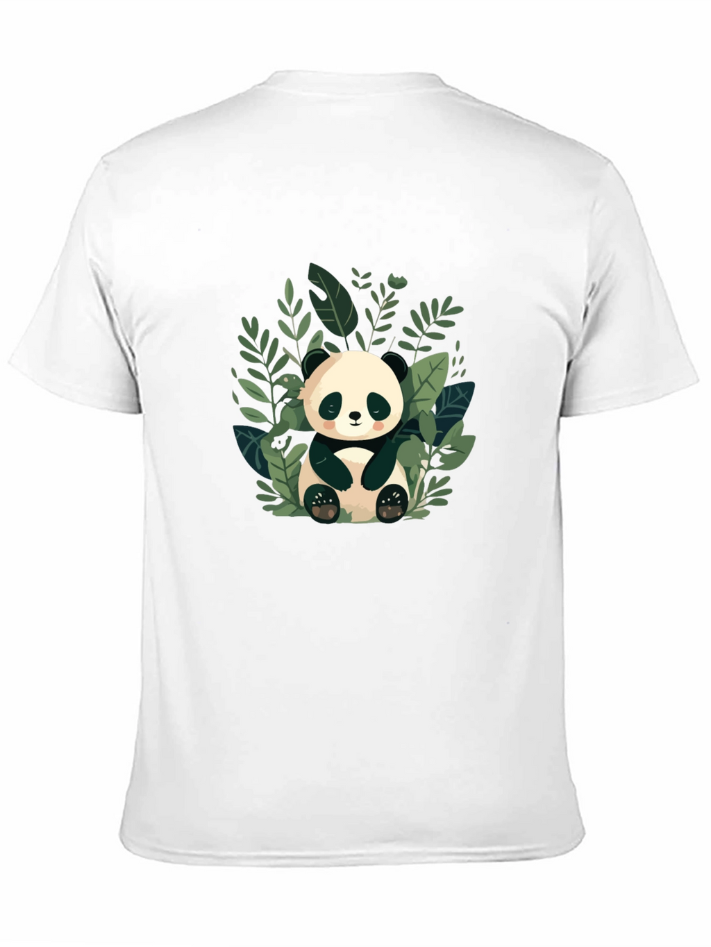 Cute Panda in Leaves Black T-Shirt