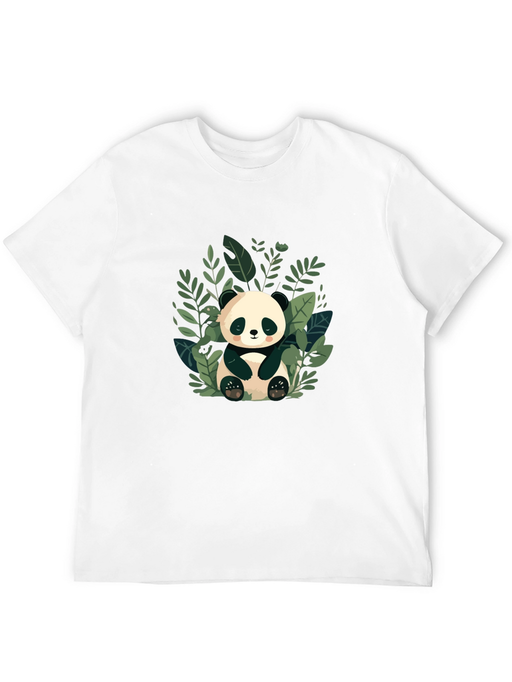 Cute Panda in Leaves Black T-Shirt