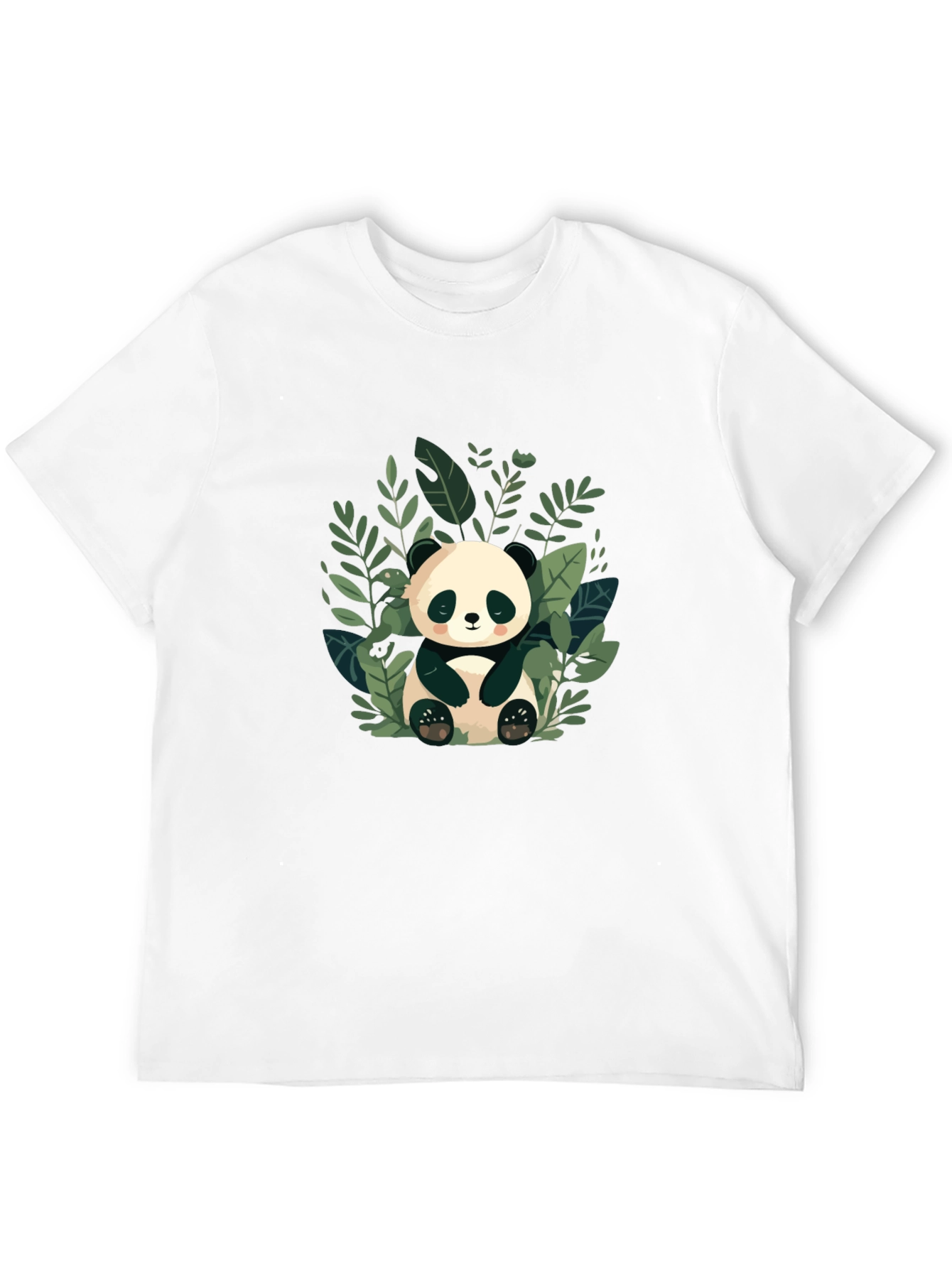 Cute Panda in Leaves Black T-Shirt