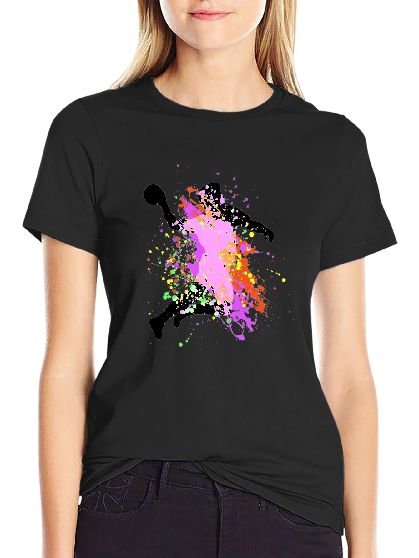 Colorful Paint Splatter Basketball T-Shirt