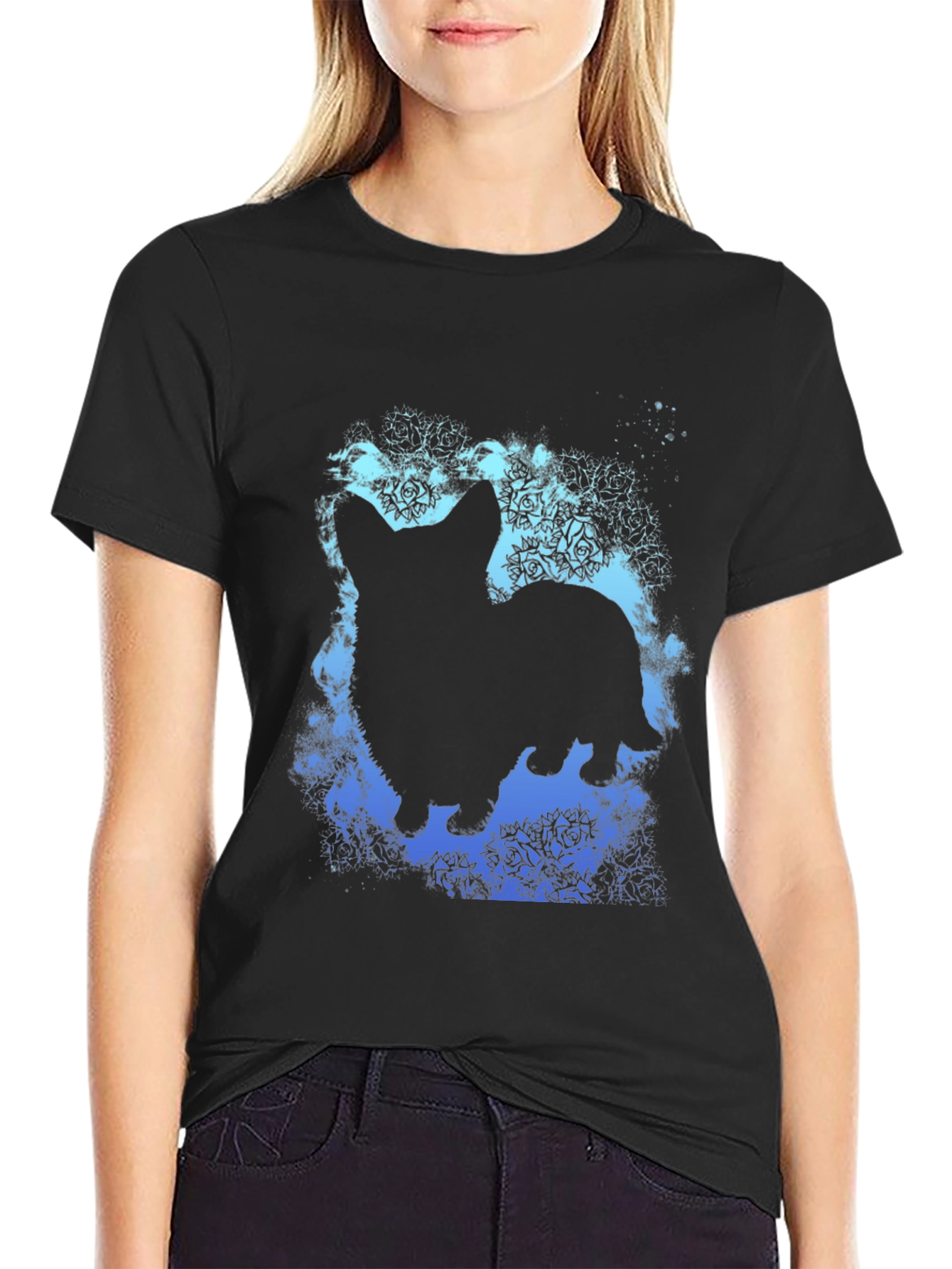 Corgi Silhouette Graphic T-Shirt - Unisex Black Tee