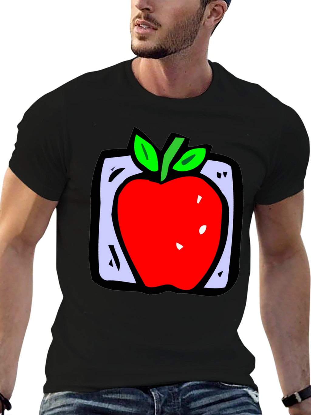 Apple Graphic Black T-Shirt - Fun Fruit Design