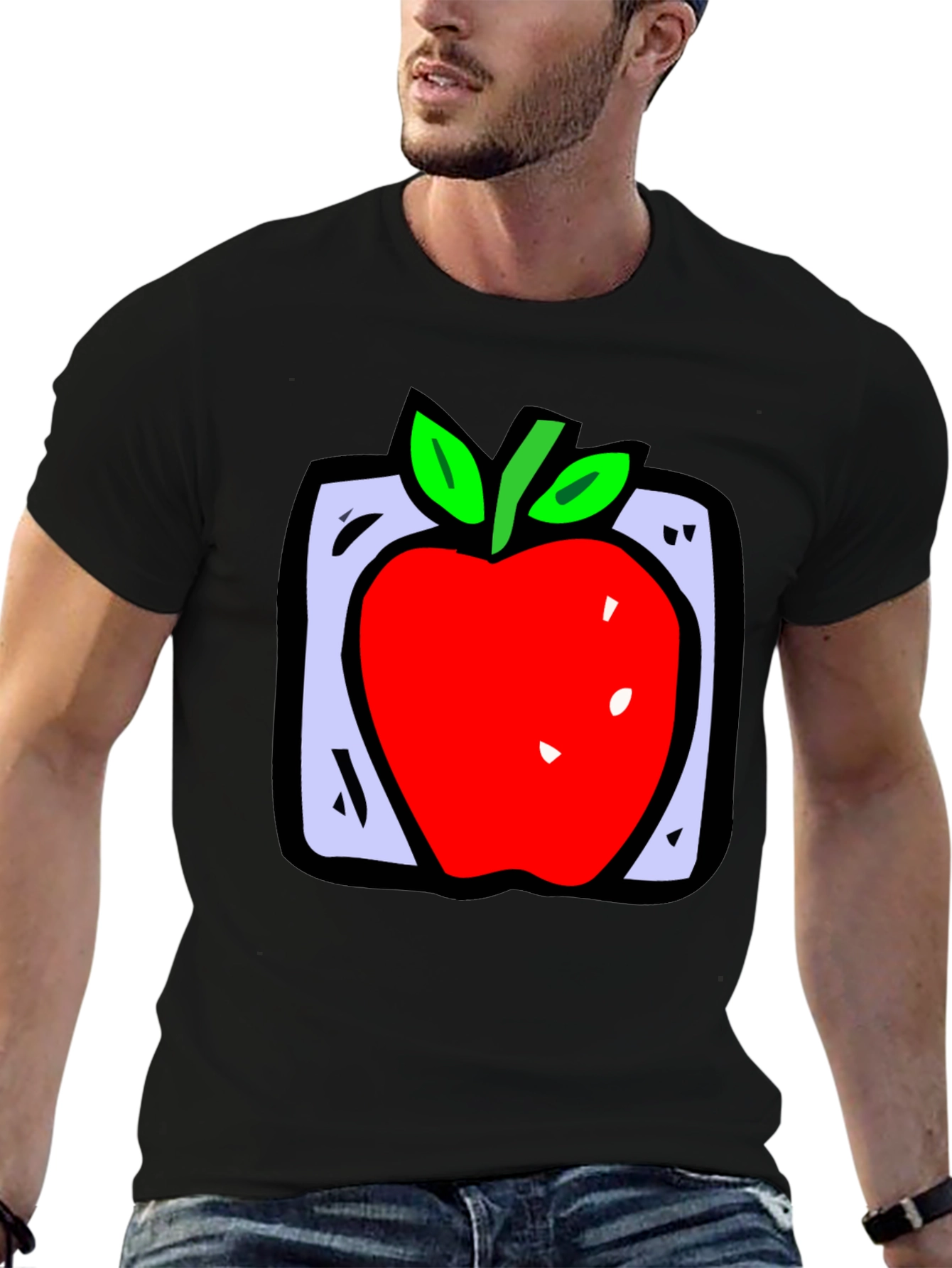 Apple Graphic Black T-Shirt - Fun Fruit Design