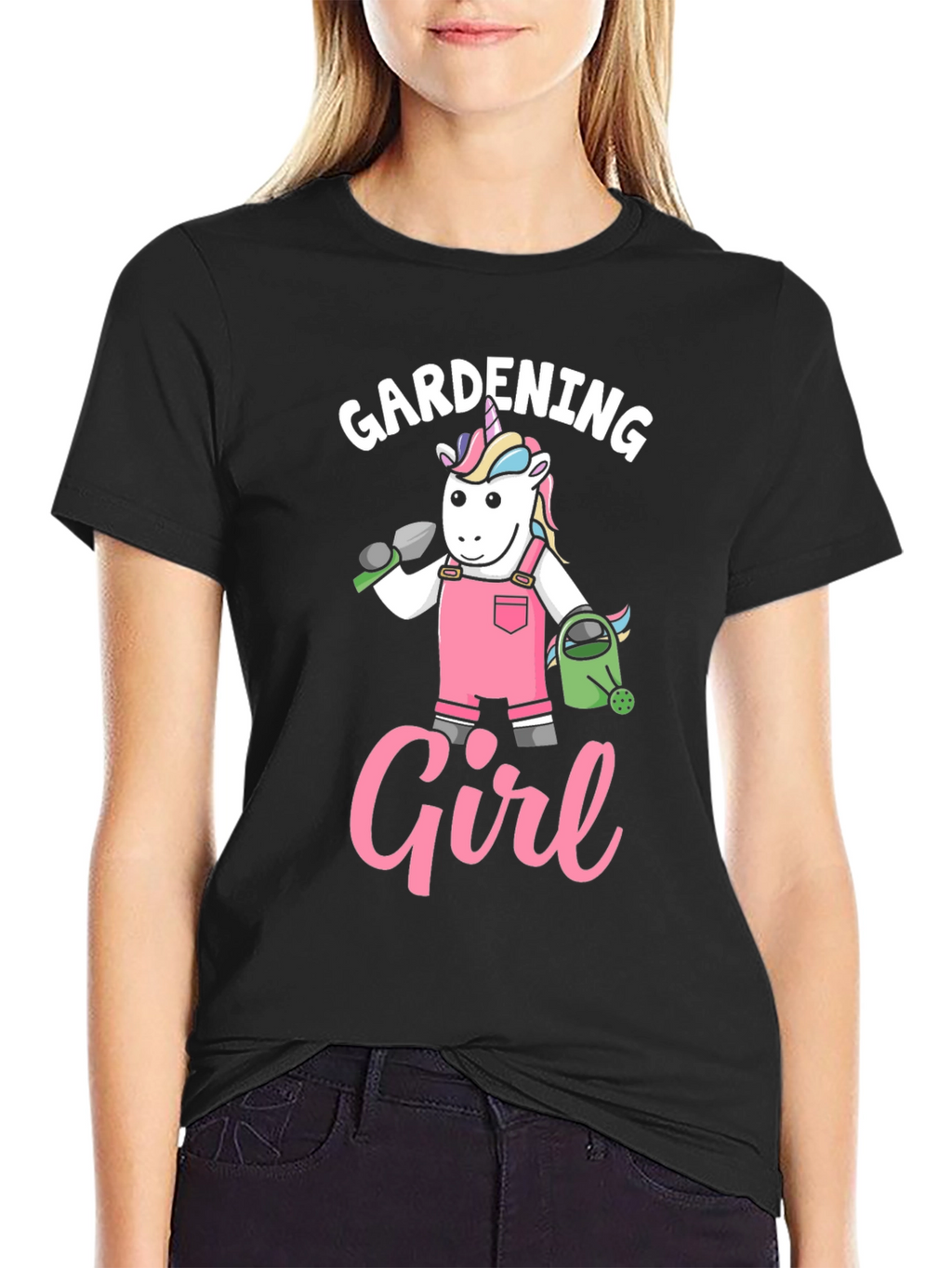 Gardening Girl Unicorn Black T-Shirt