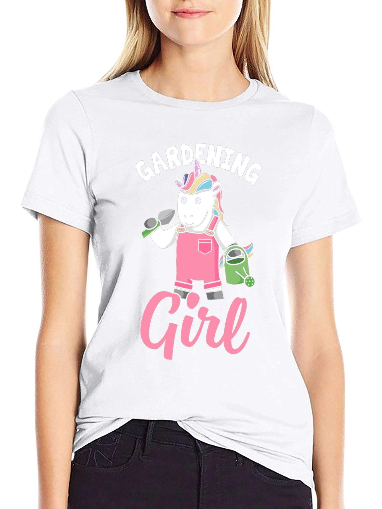 Gardening Girl Unicorn Black T-Shirt
