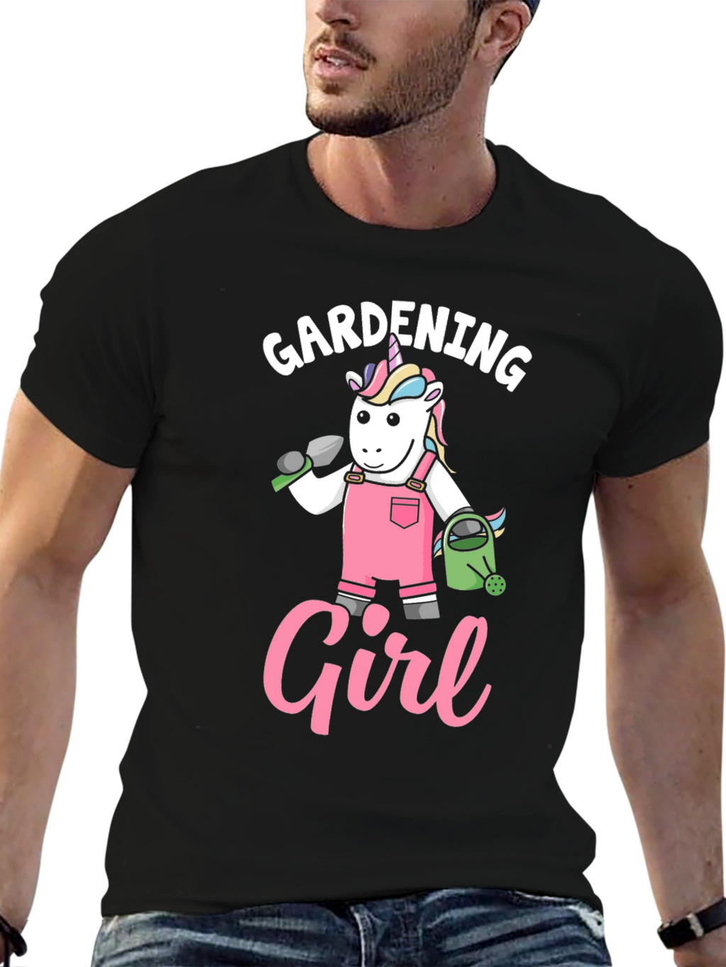 Gardening Girl Unicorn Black T-Shirt