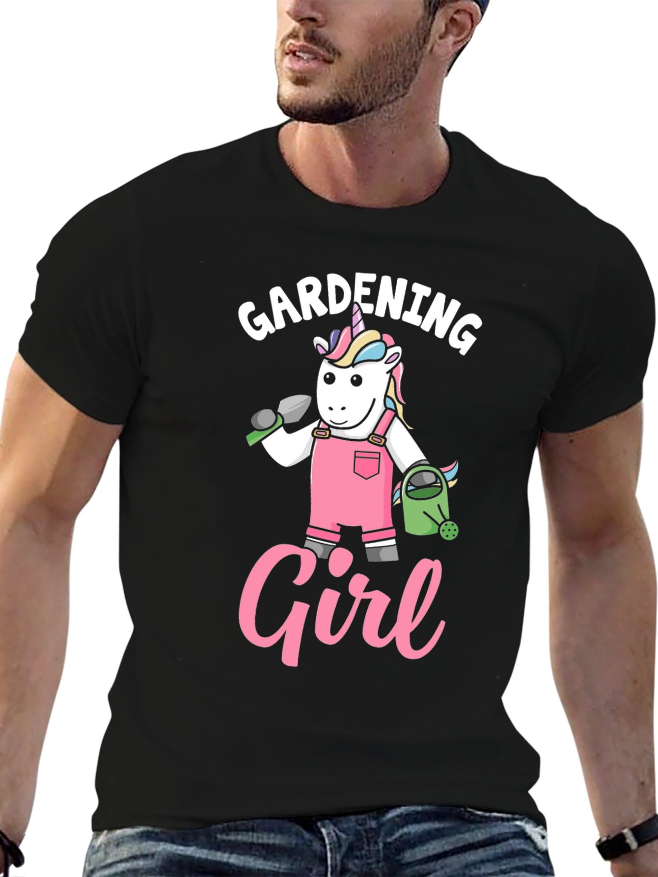 Gardening Girl Unicorn Black T-Shirt