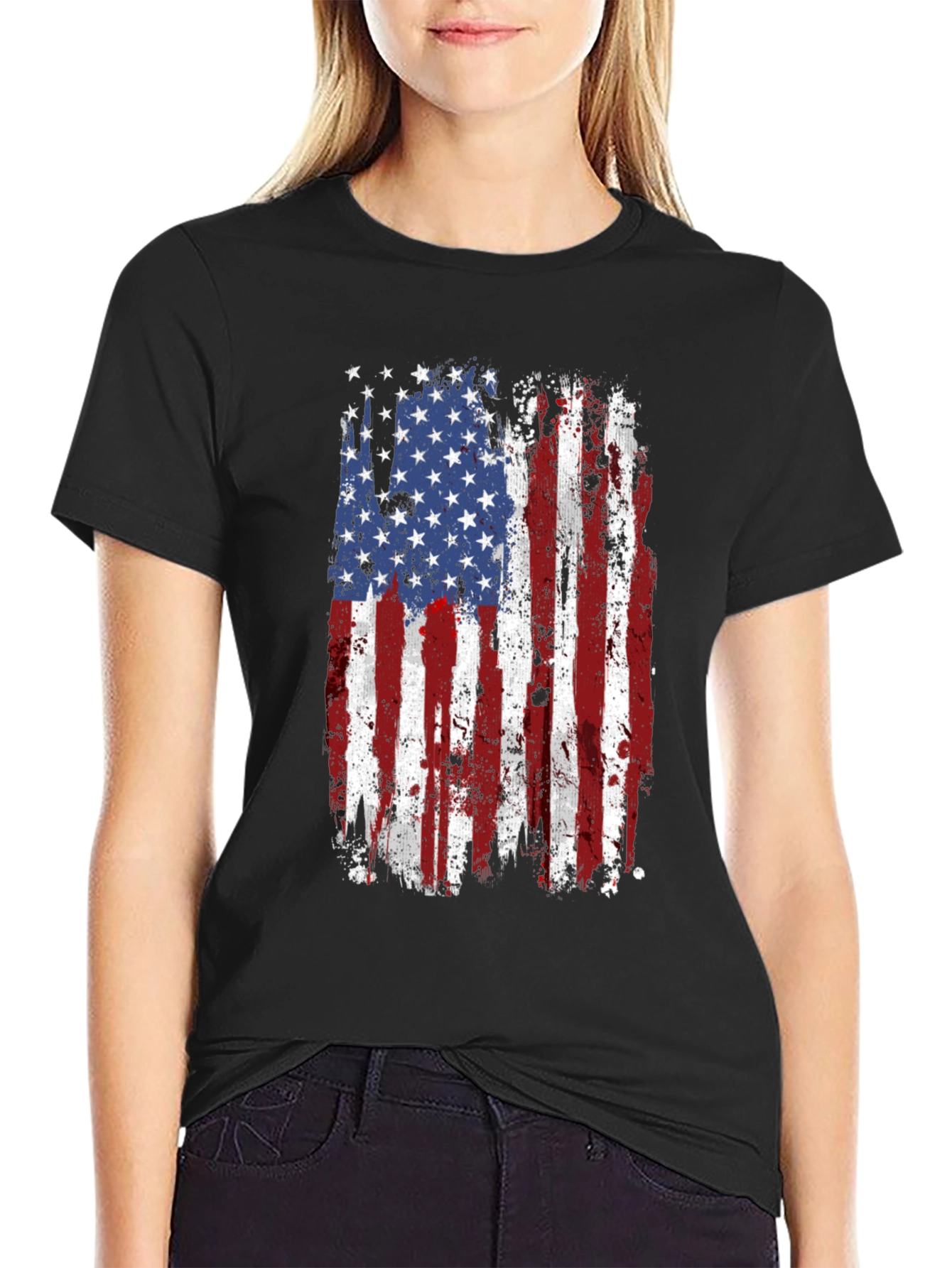 Distressed American Flag Graphic T-Shirt
