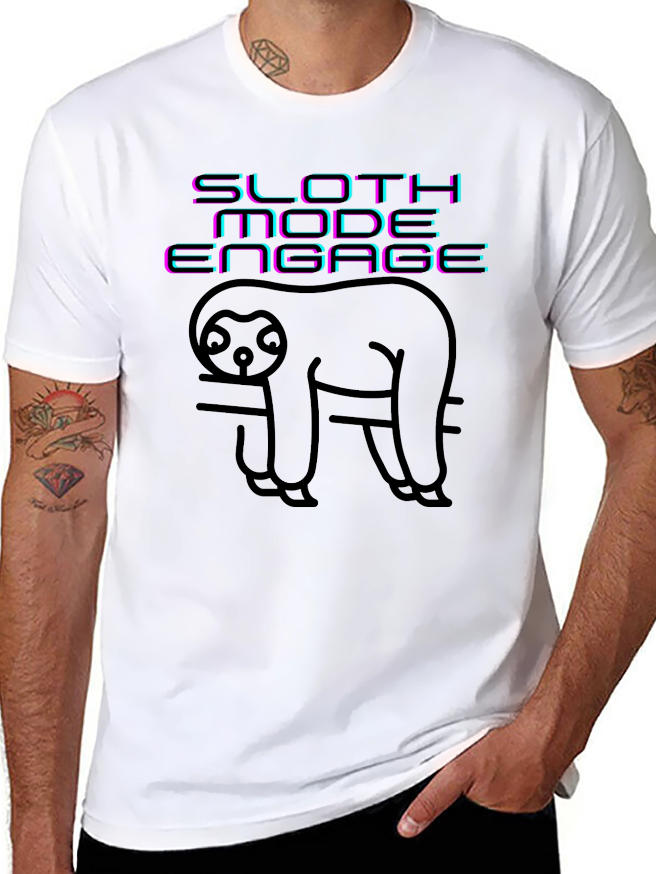 Sloth Mode Engage Black Graphic Tee