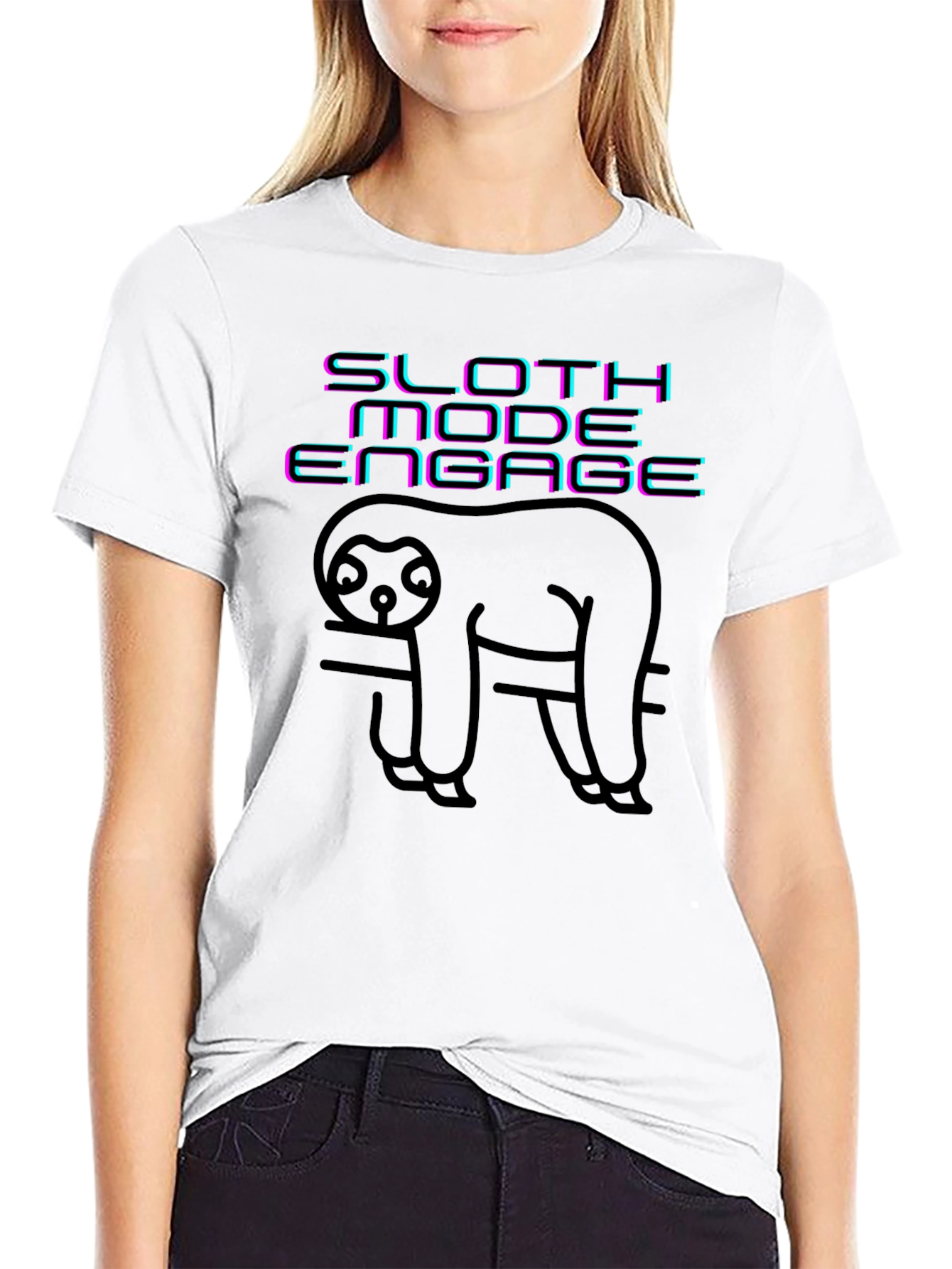 Sloth Mode Engage Black Graphic Tee