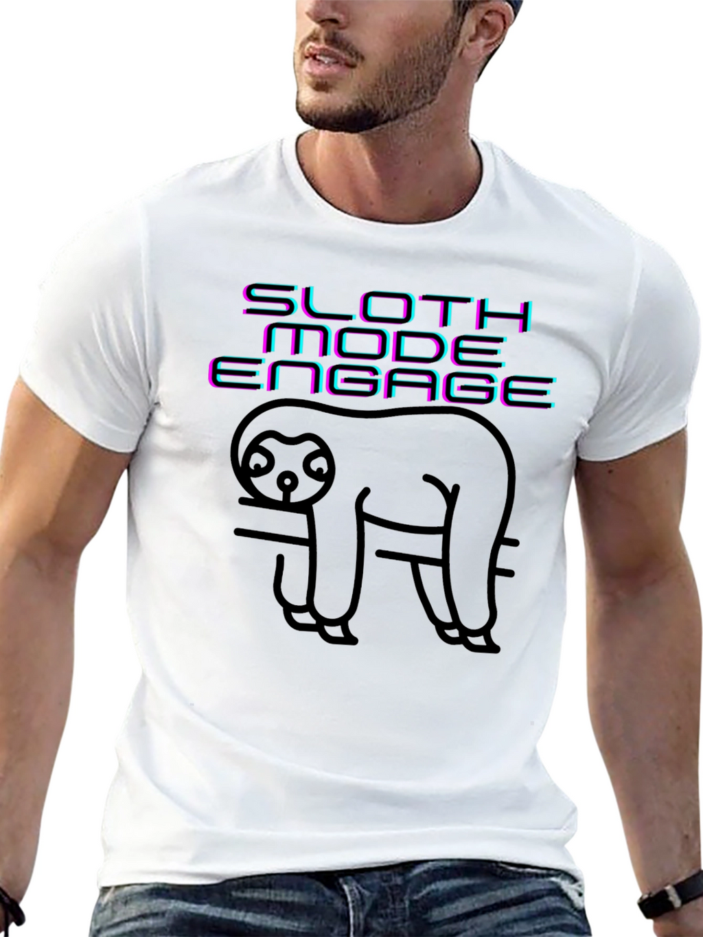 Sloth Mode Engage Black Graphic Tee