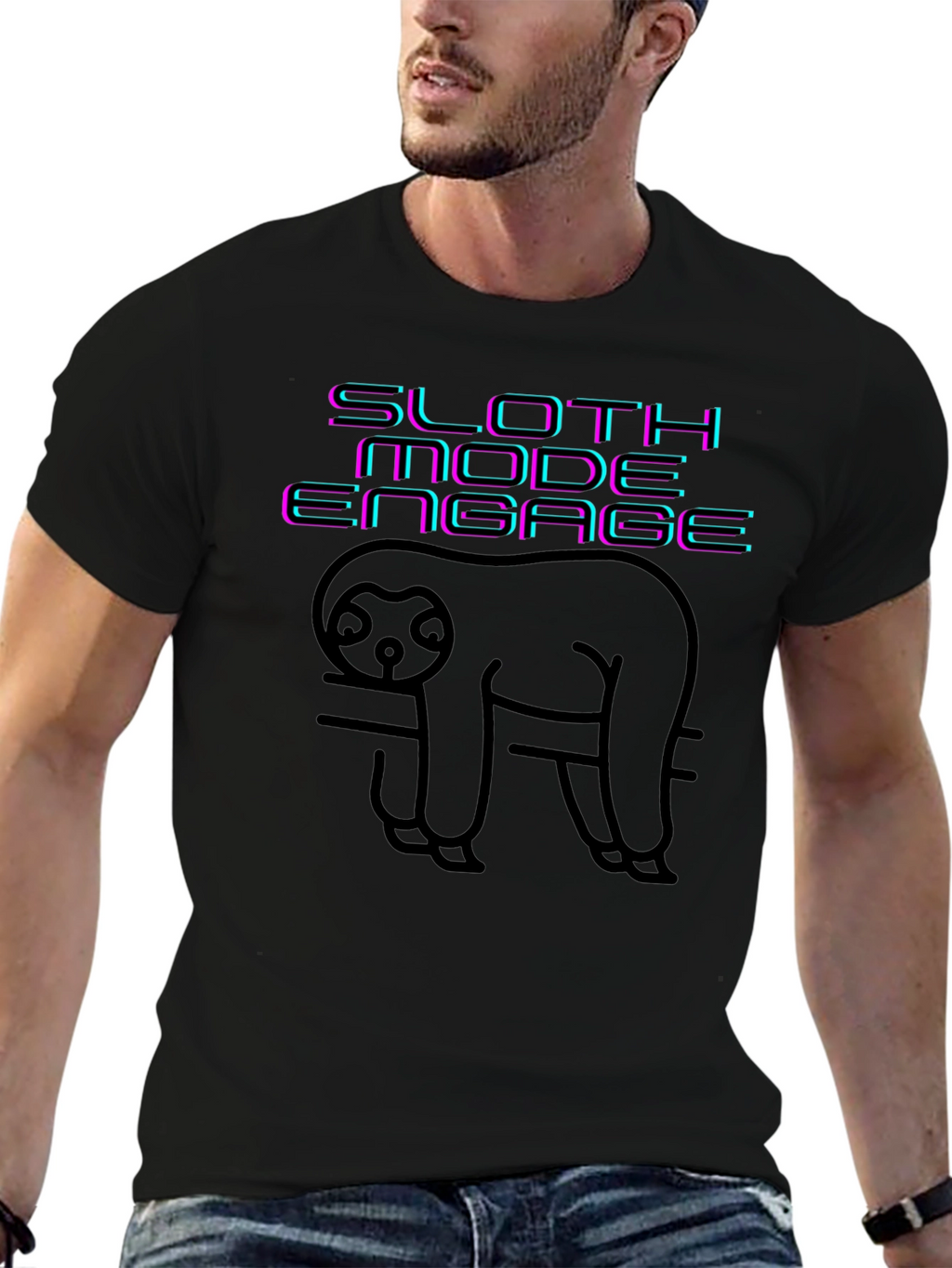 Sloth Mode Engage Black Graphic Tee