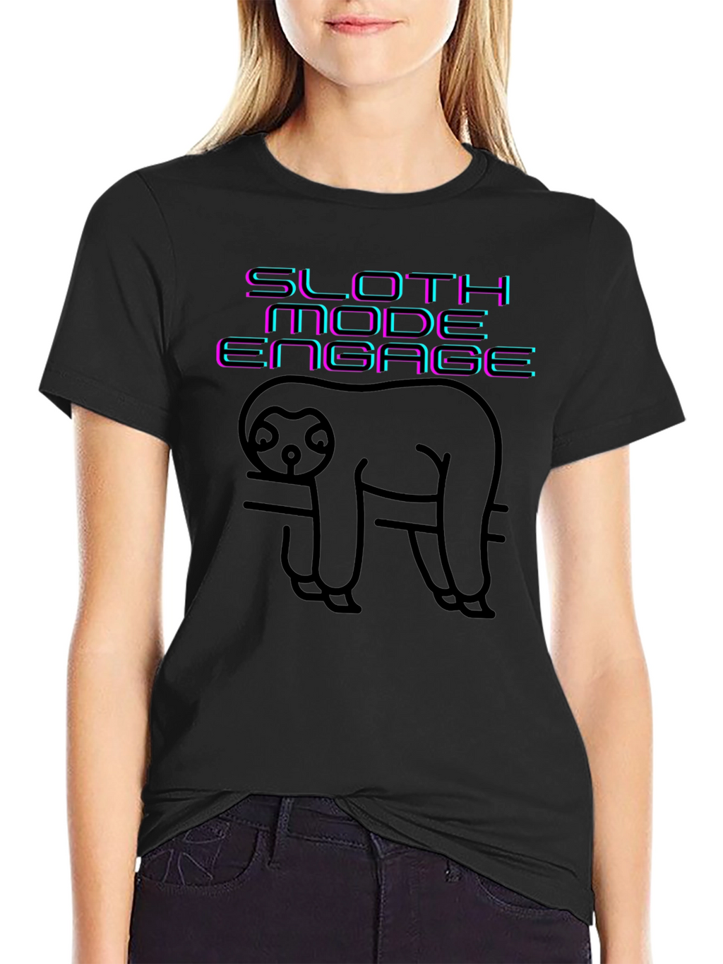 Sloth Mode Engage Black Graphic Tee