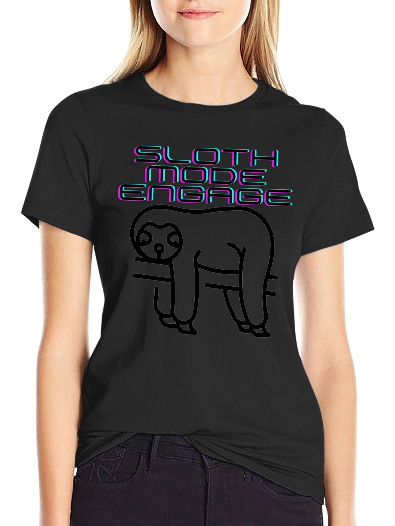 Sloth Mode Engage Black Graphic Tee
