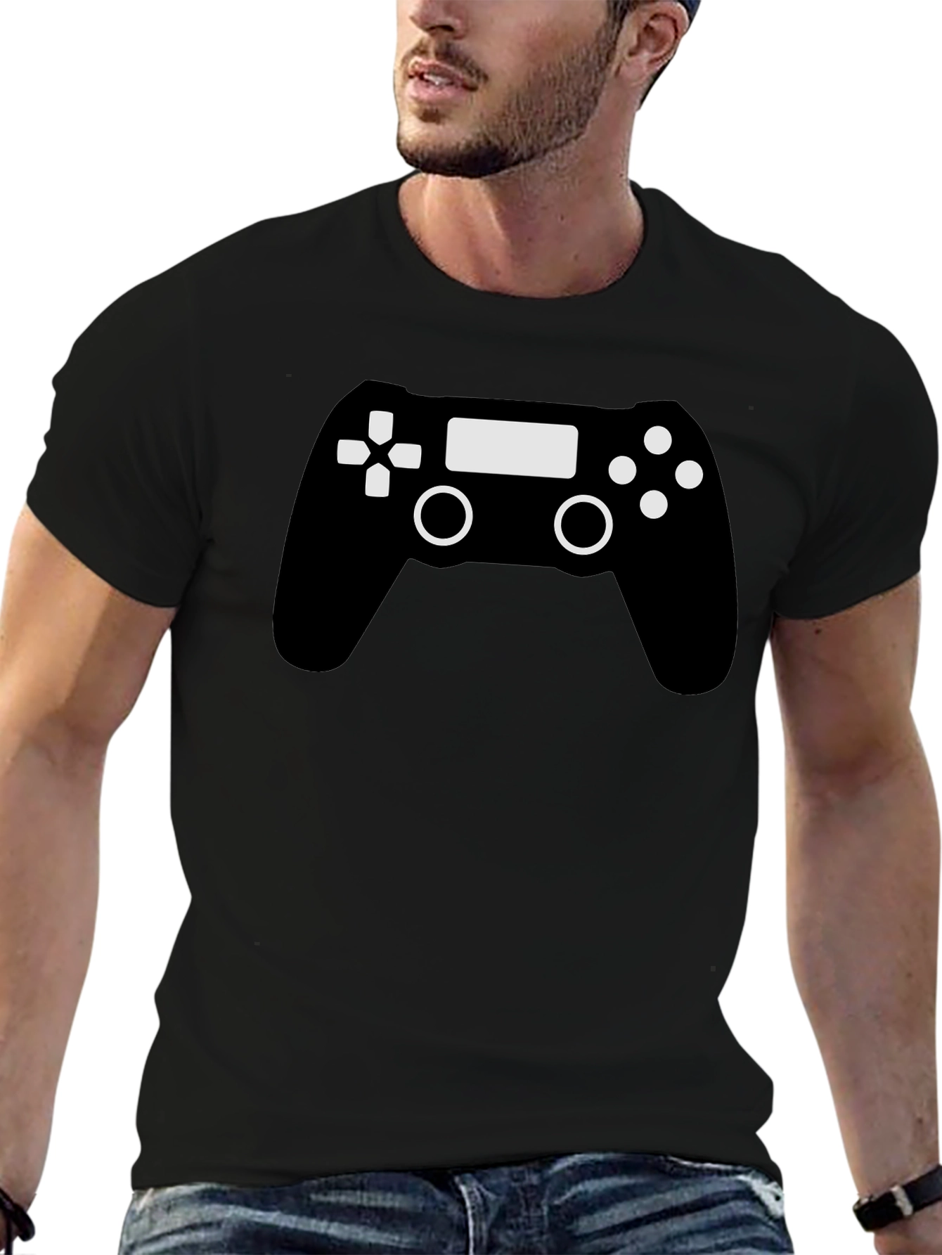 Gamer Controller Graphic T-Shirt - Black Cotton Blend