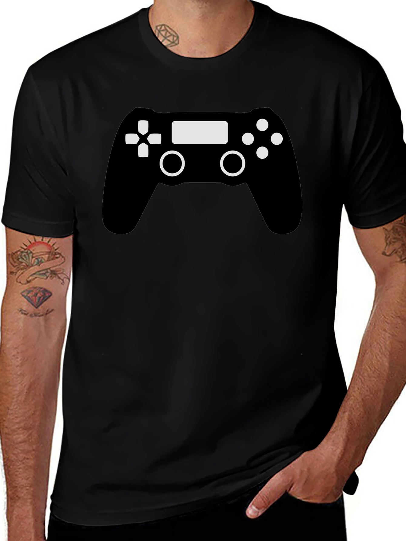 Gamer Controller Graphic T-Shirt - Black Cotton Blend