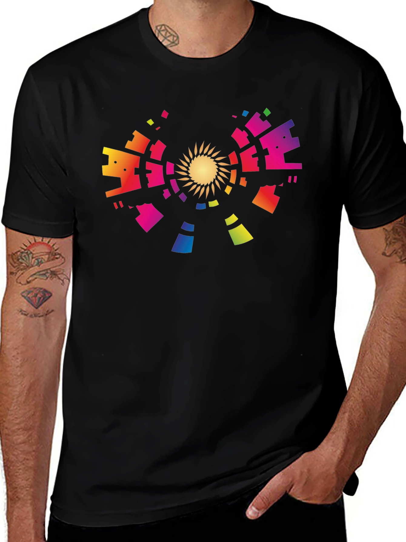 Abstract Rainbow Sun Graphic Tee