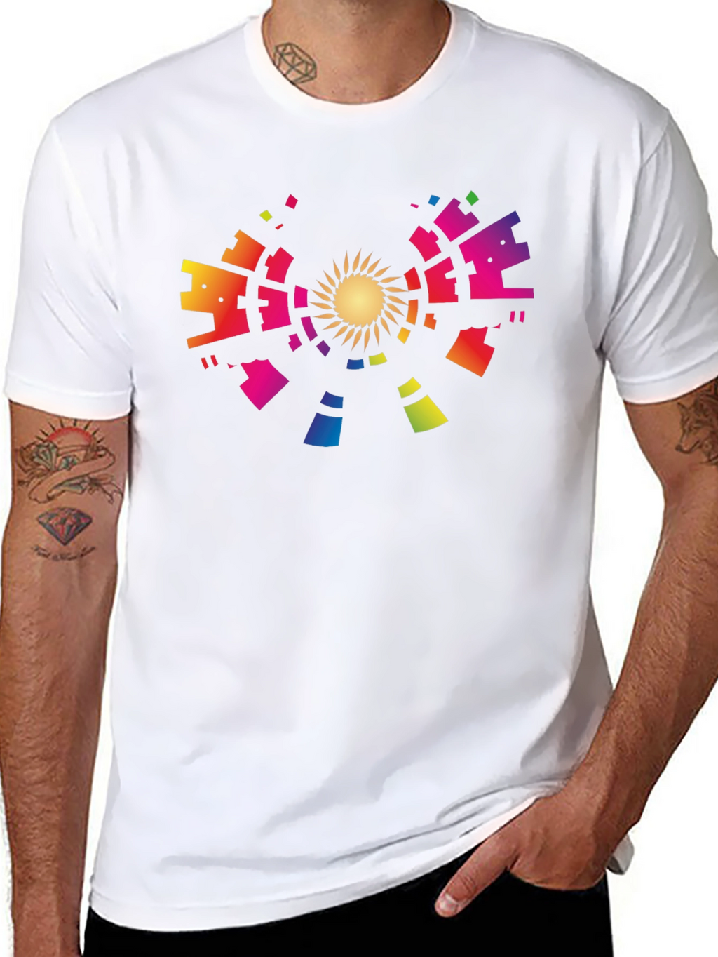 Abstract Rainbow Sun Graphic Tee