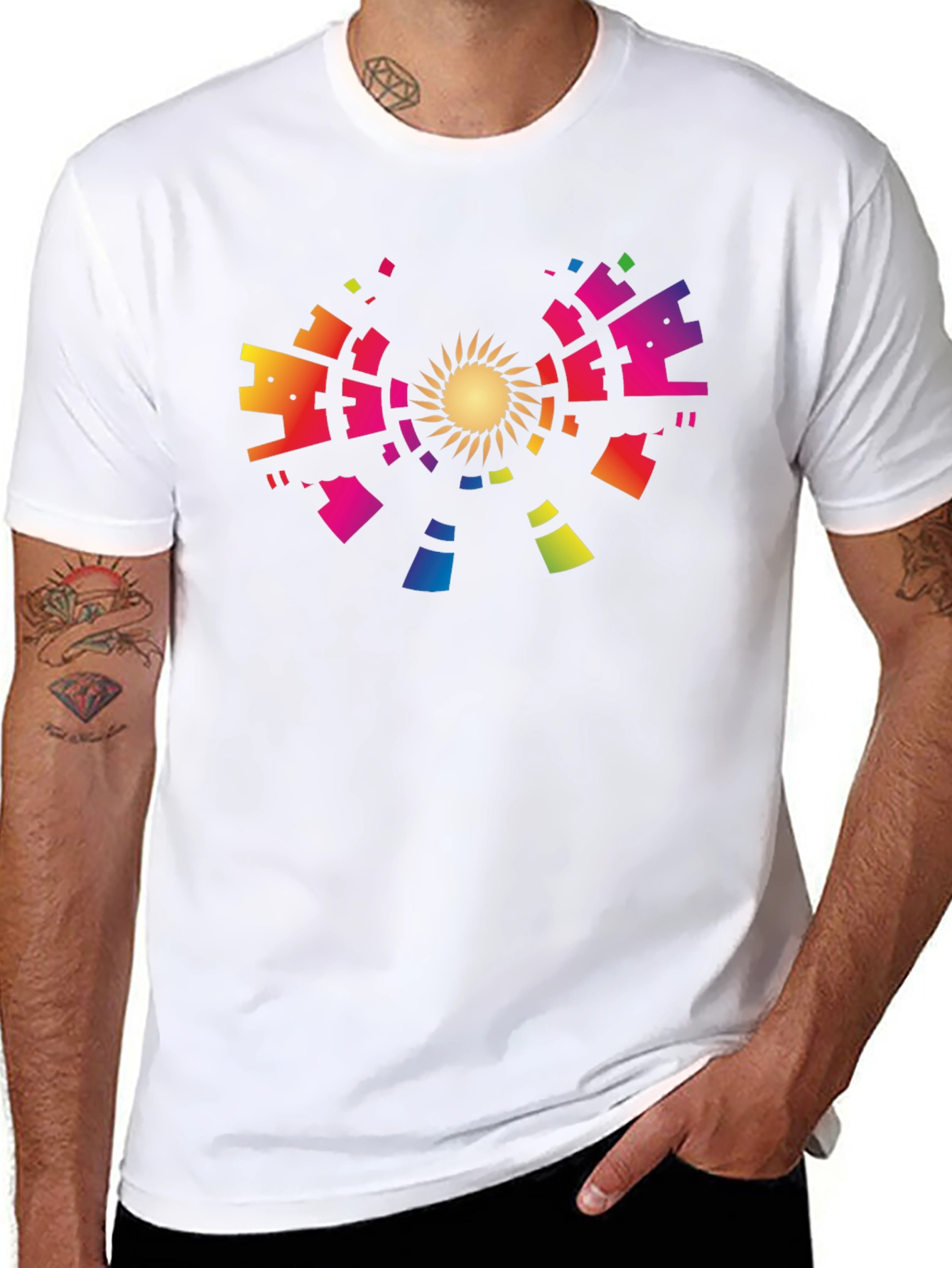 Abstract Rainbow Sun Graphic Tee