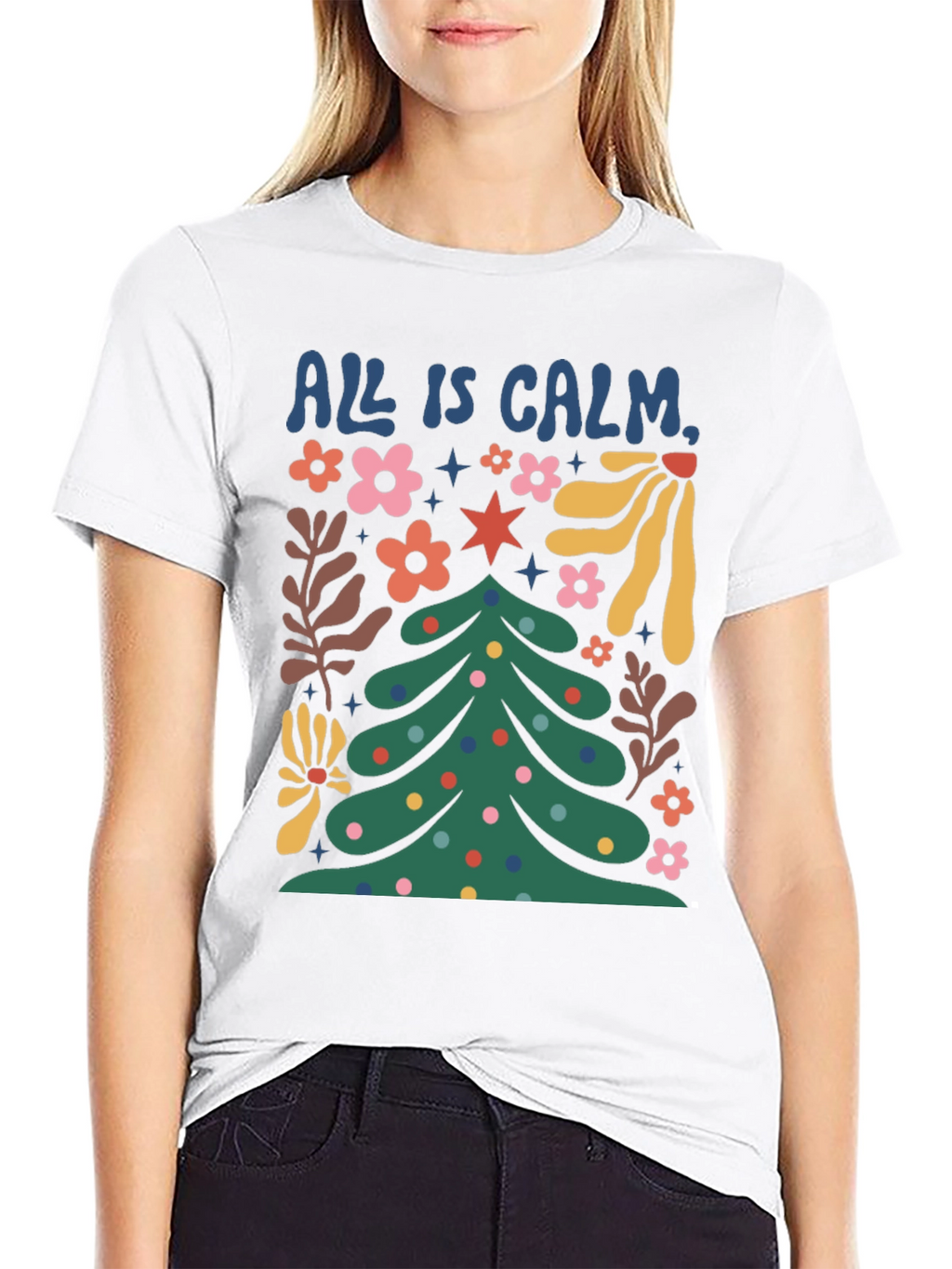 All is Calm Christmas Tree Graphic Tee