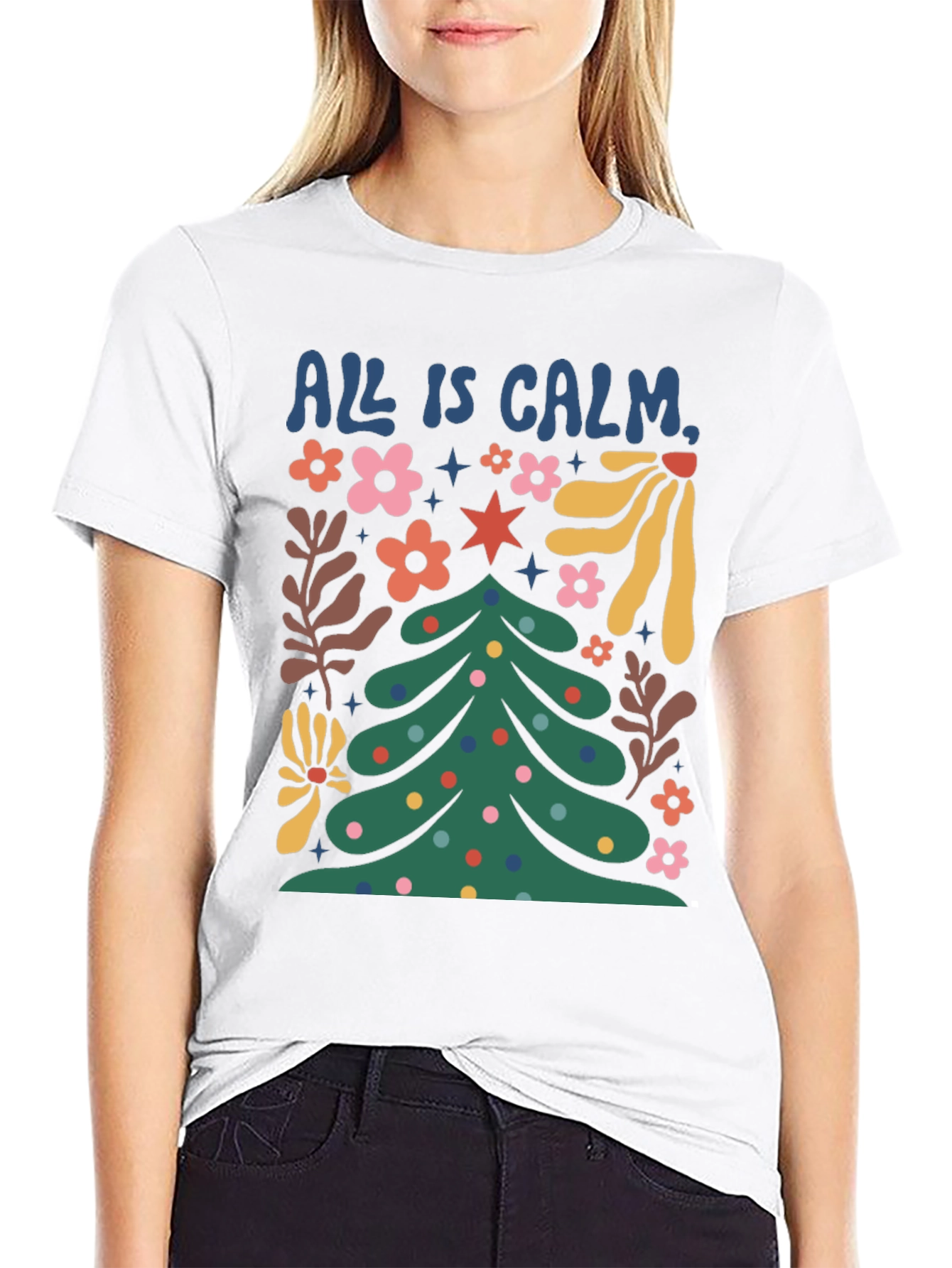 All is Calm Christmas Tree Graphic Tee
