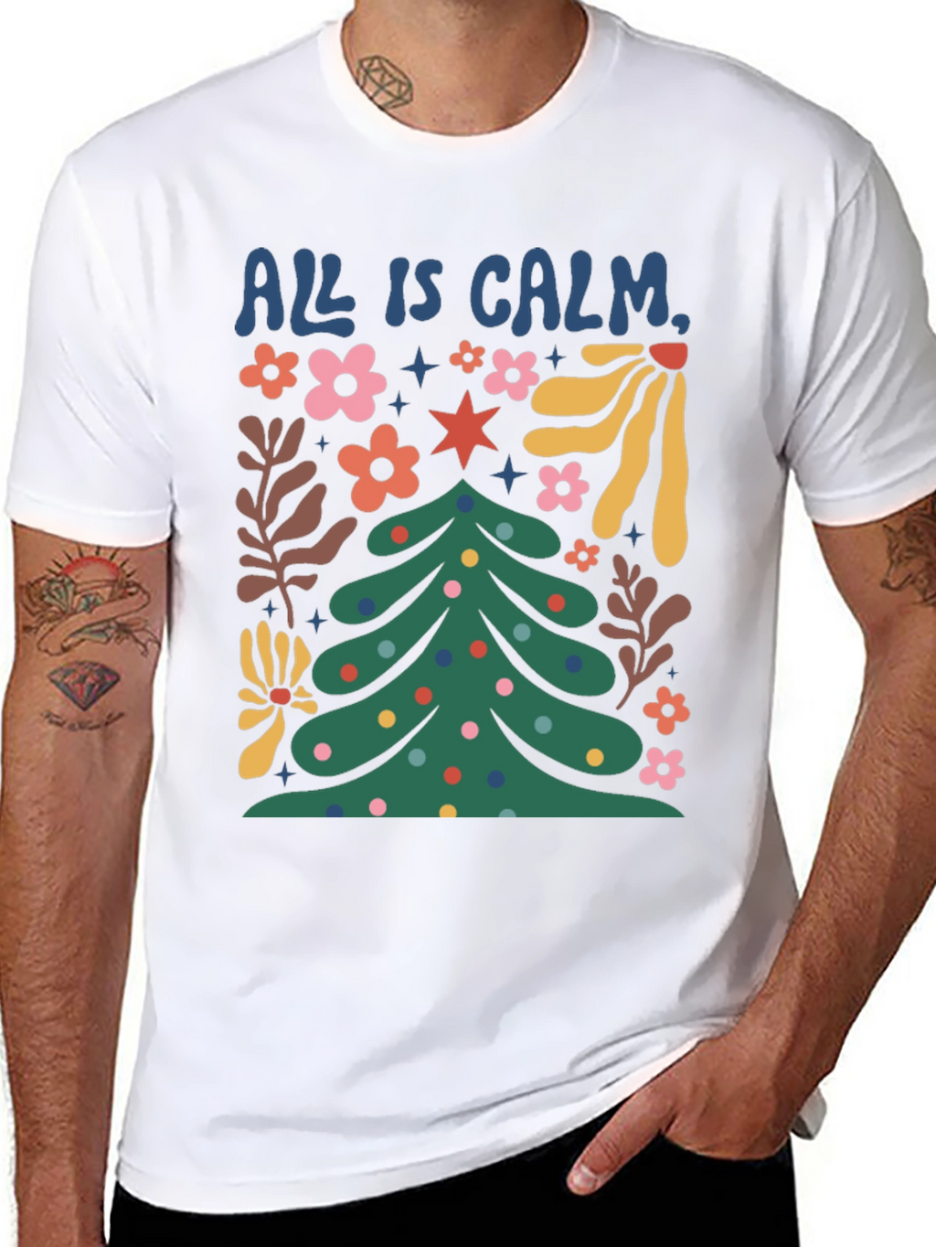 All is Calm Christmas Tree Graphic Tee