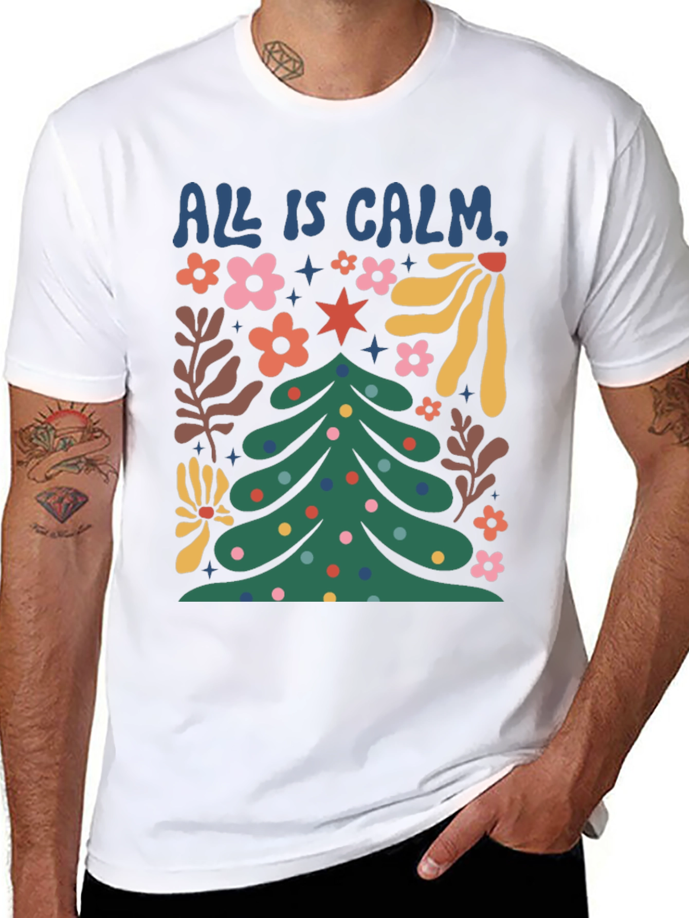 All is Calm Christmas Tree Graphic Tee
