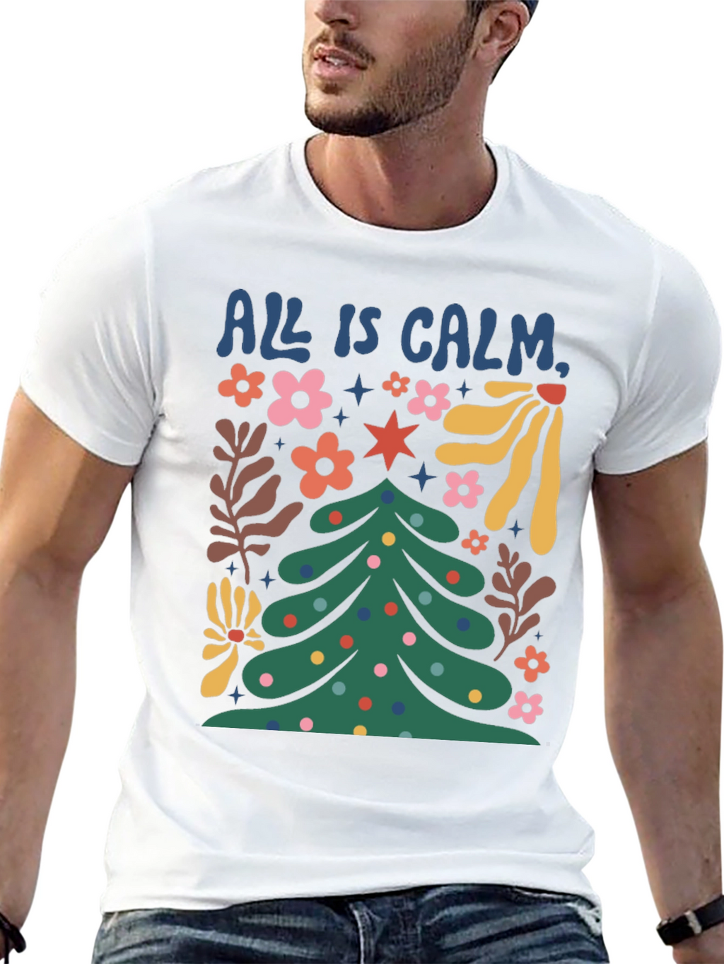All is Calm Christmas Tree Graphic Tee