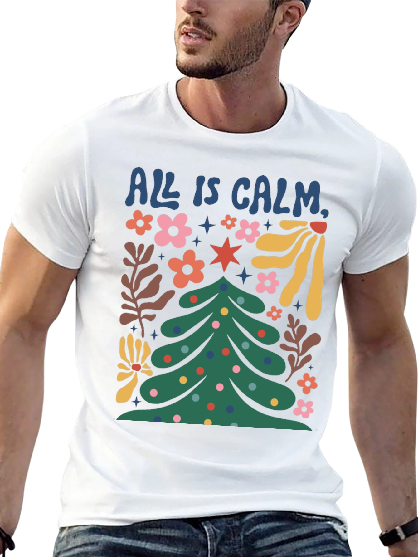 All is Calm Christmas Tree Graphic Tee