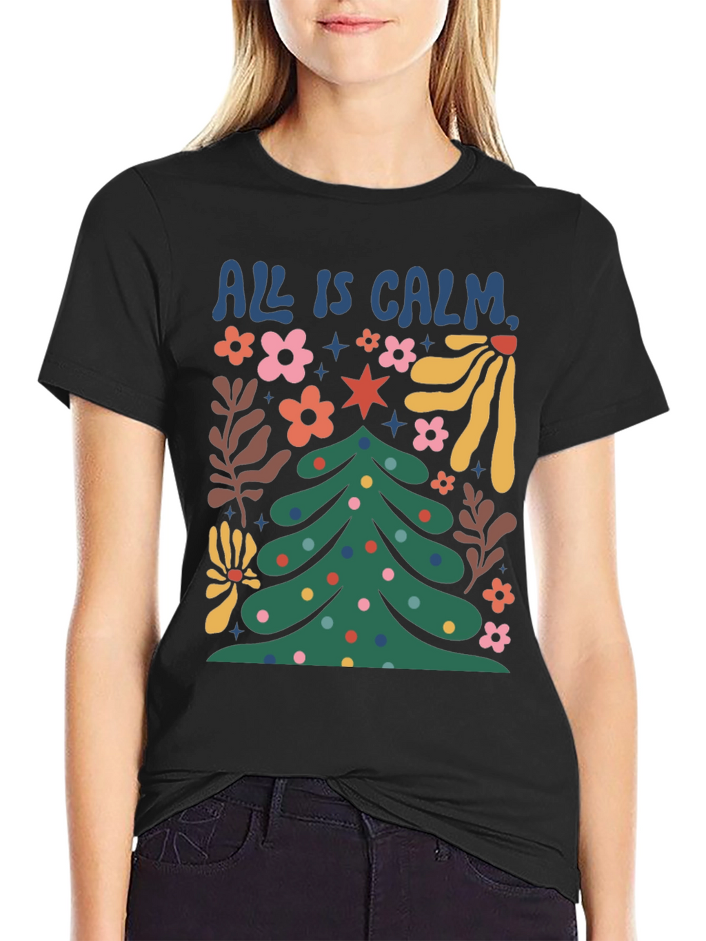 All is Calm Christmas Tree Graphic Tee