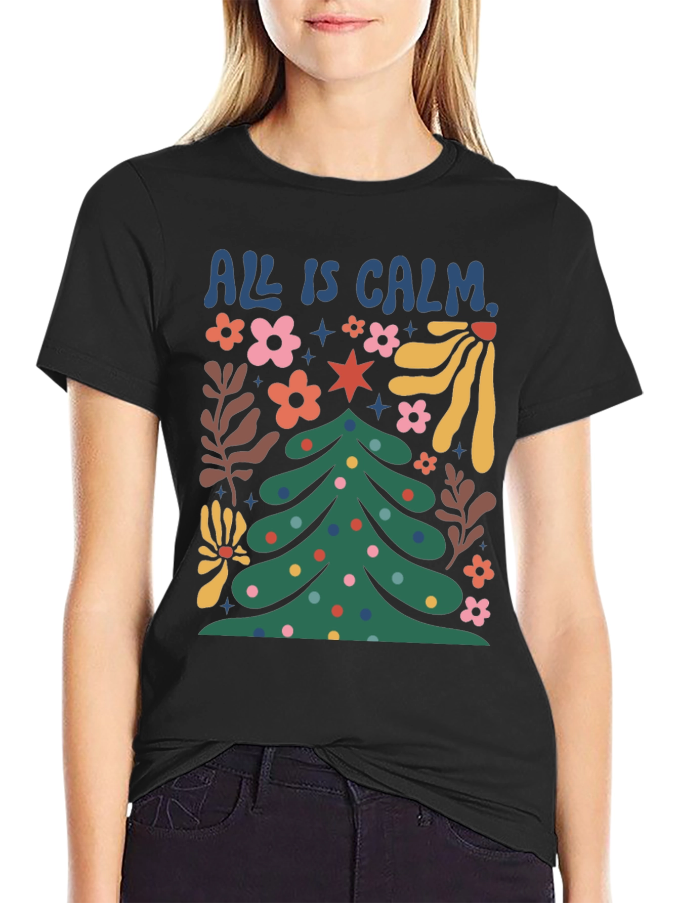 All is Calm Christmas Tree Graphic Tee