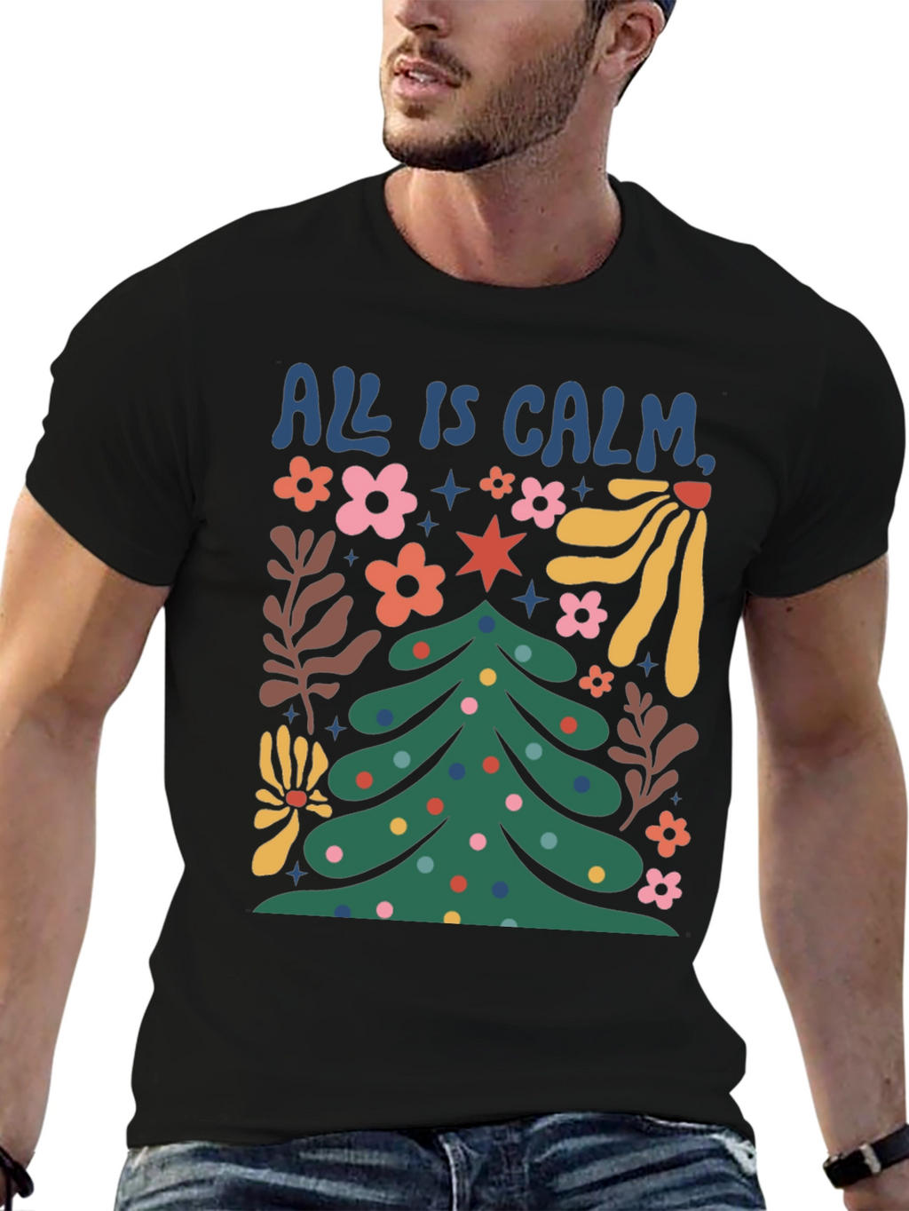 All is Calm Christmas Tree Graphic Tee