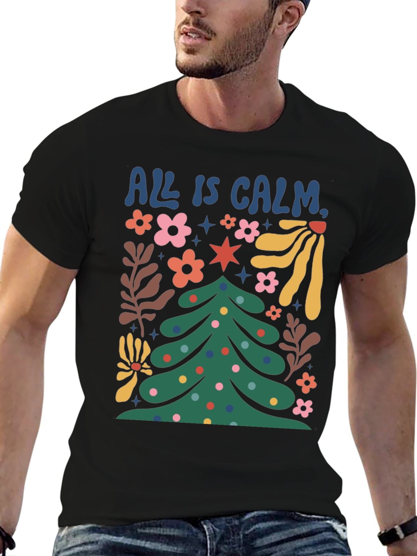 All is Calm Christmas Tree Graphic Tee