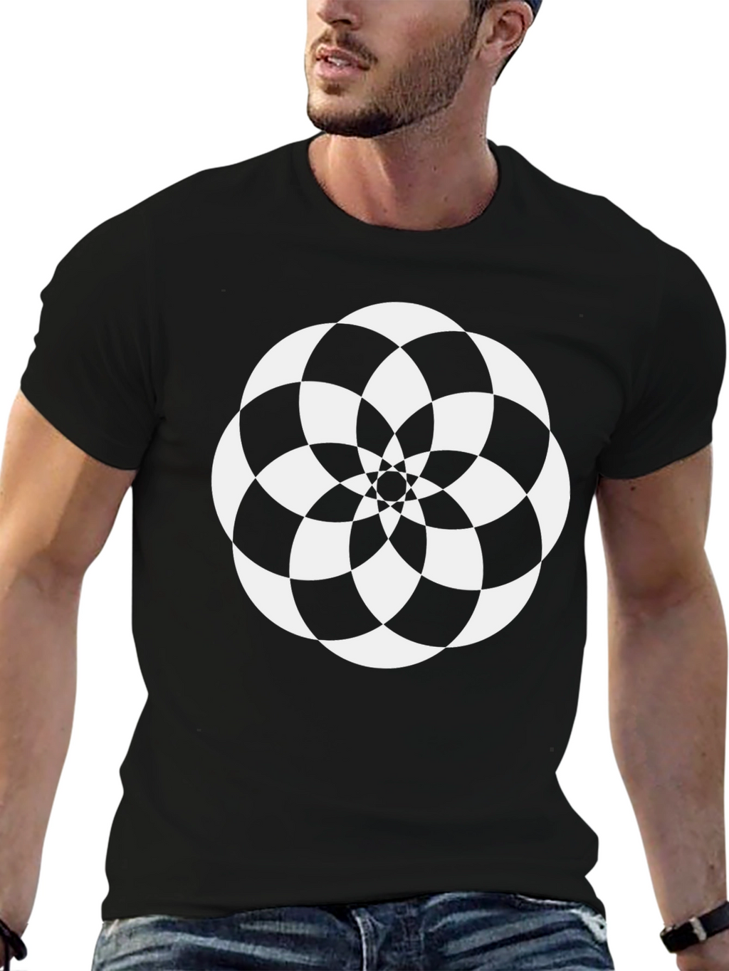 Geometric Flower Black T-Shirt