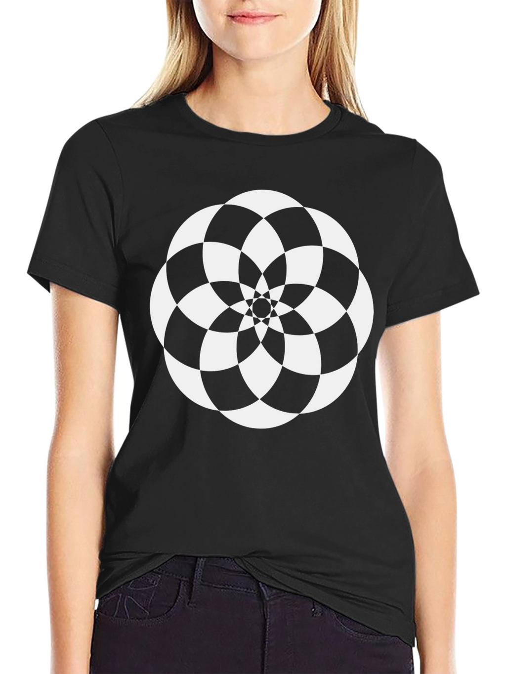 Geometric Flower Black T-Shirt