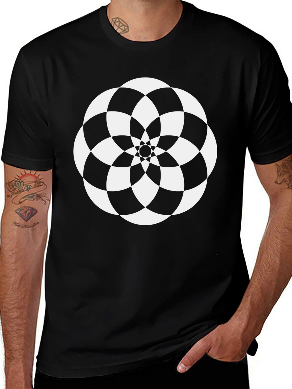 Geometric Flower Black T-Shirt