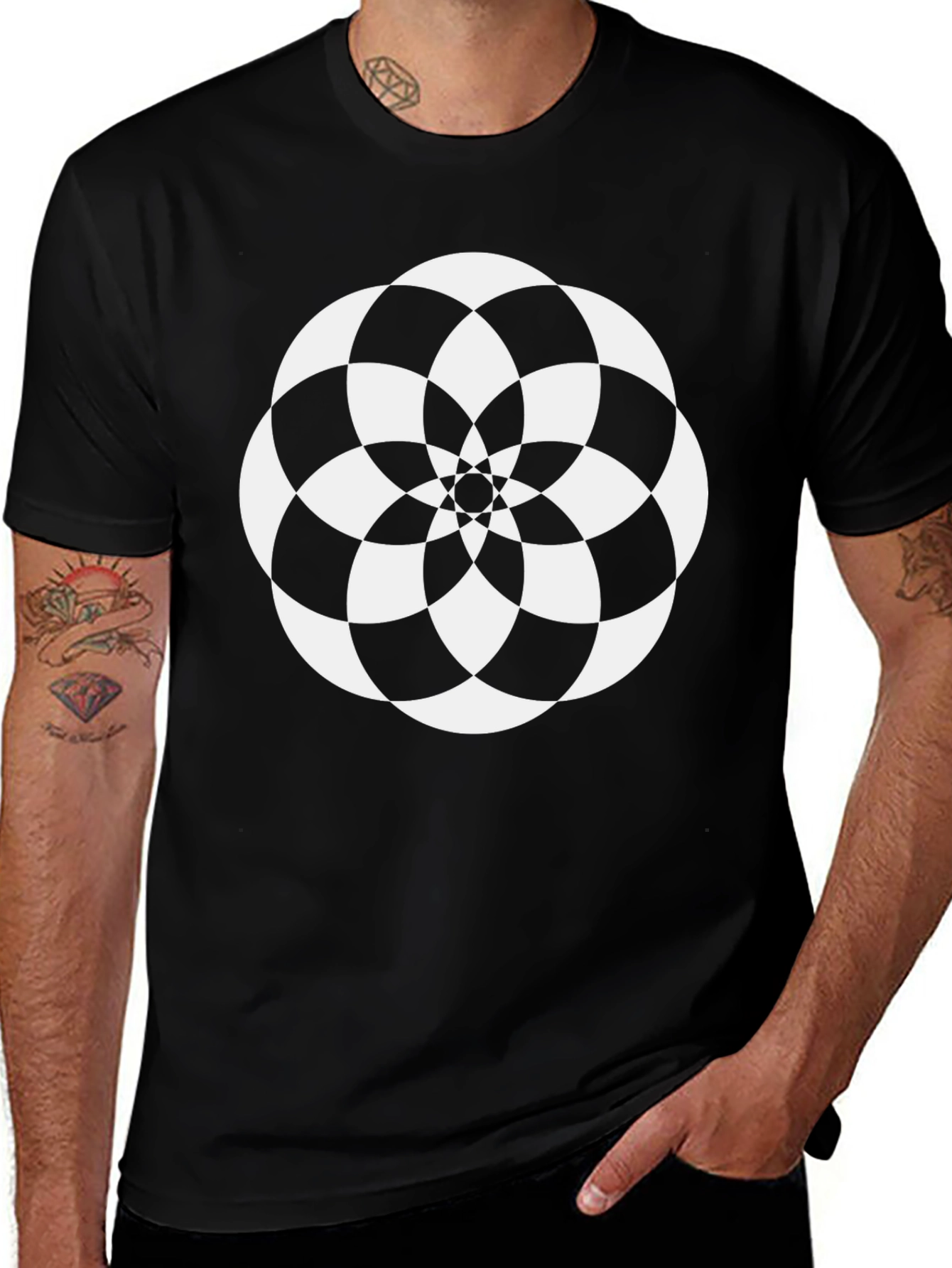 Geometric Flower Black T-Shirt